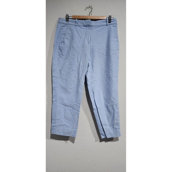 J. Crew Pants - J. Crew Skimmer Cropped Pants Women Size 8 Cotton Oxford Blue Preppy Beachy